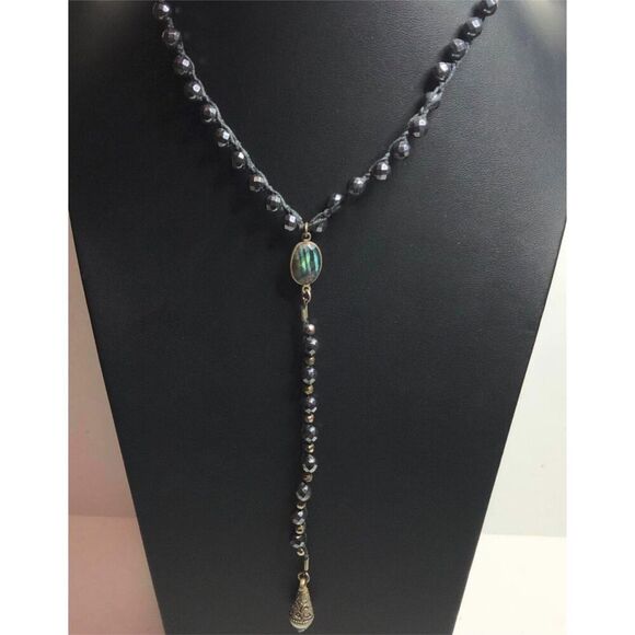 1541 An Old Soul Labradorite Hematite bead y-drop toggle necklace 16" - Picture 1 of 4